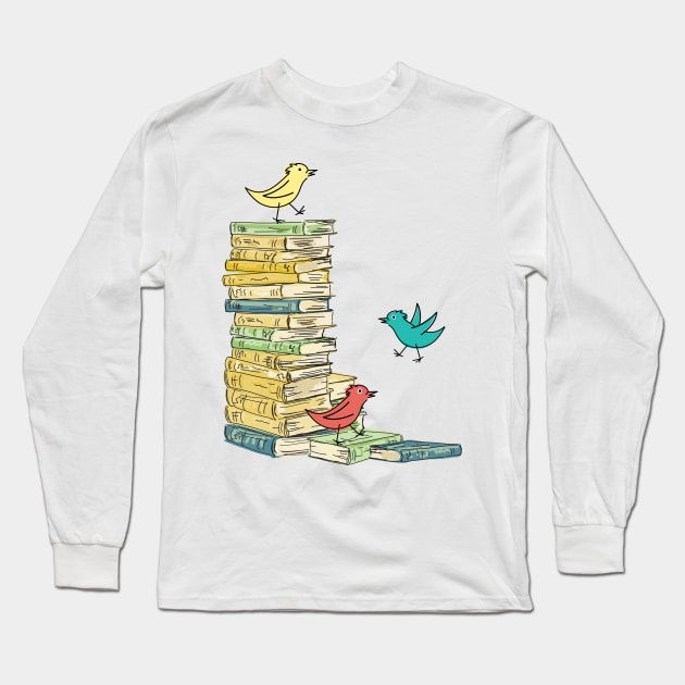 Silly Birds and Books Long Sleeve T-Shirt by SWON Design